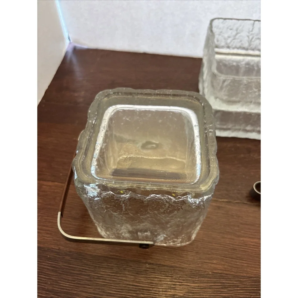 VTG Hoya Japan Ice Scalloped‎ Frosted MCM Square Ice Bucket & 2 Serving Bowls